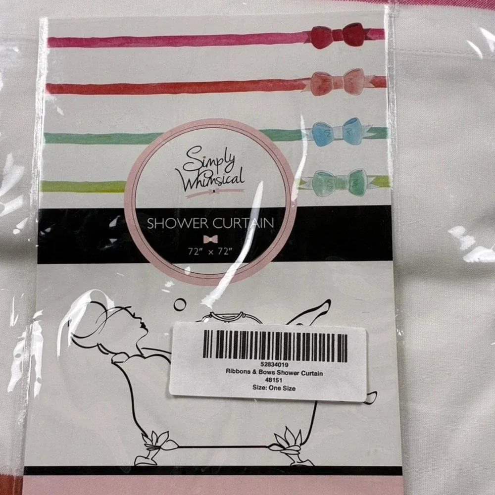 NEW‎ Simply Whimsical Ribbons & Bows Shower Curtain Multicolor 72x72 Fabric